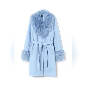 Powder Blue Faux Fur-trimmed Coat